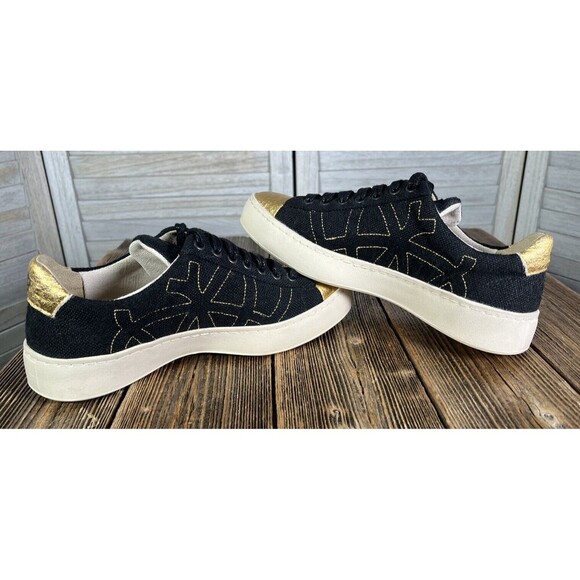 Po-Zu Women's 36 US 5 Lace Up Sneakers Black/Gold - Picture 7 of 11